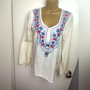 Rip Curl Cream Y2K Vintage Embroidered Heart Floral Boho‎ Lightweight Shirt M